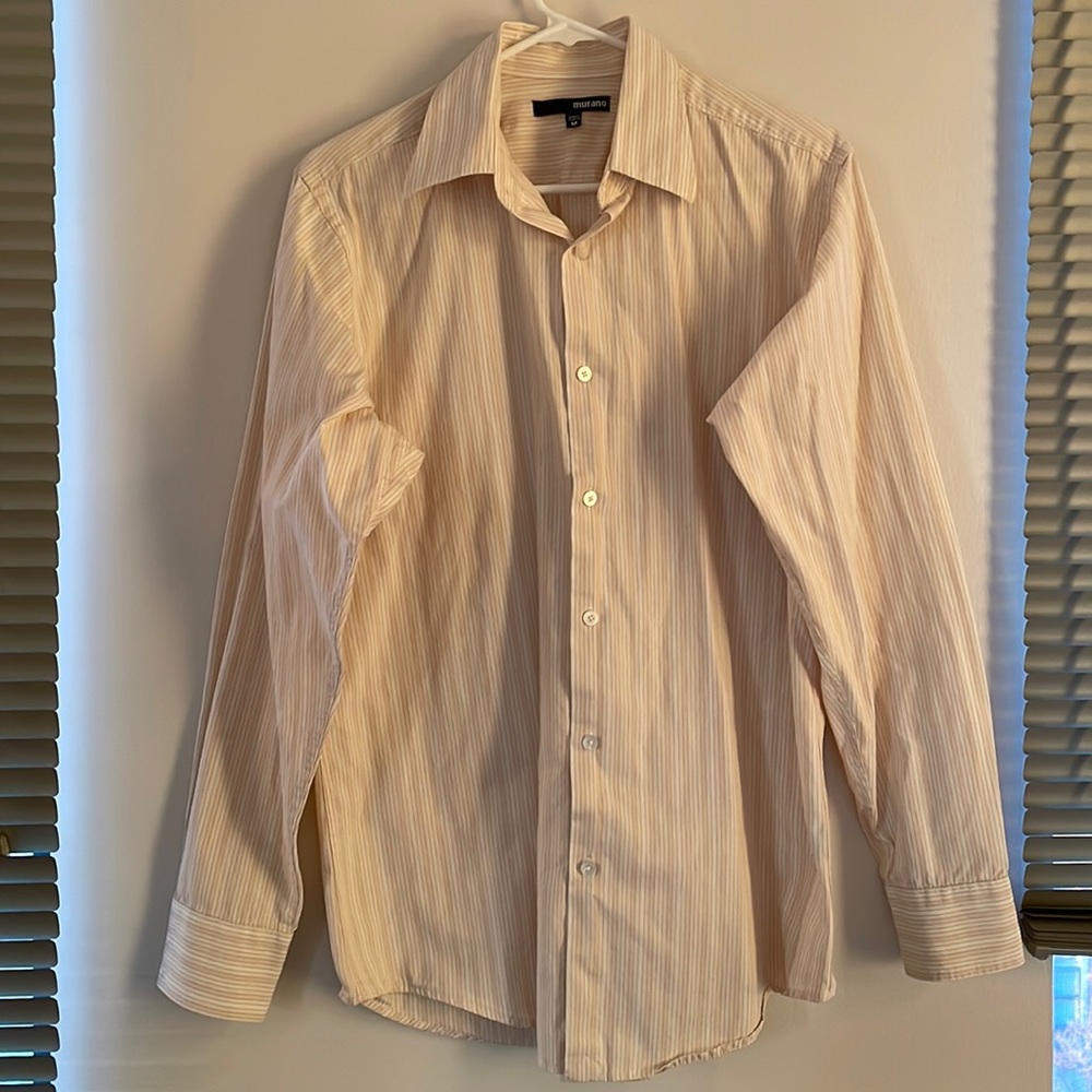 Cream and Tan Striped Dress Shirt